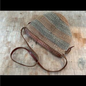 Sisal bag woven purse zipper leather shoulder purse Africa made lined